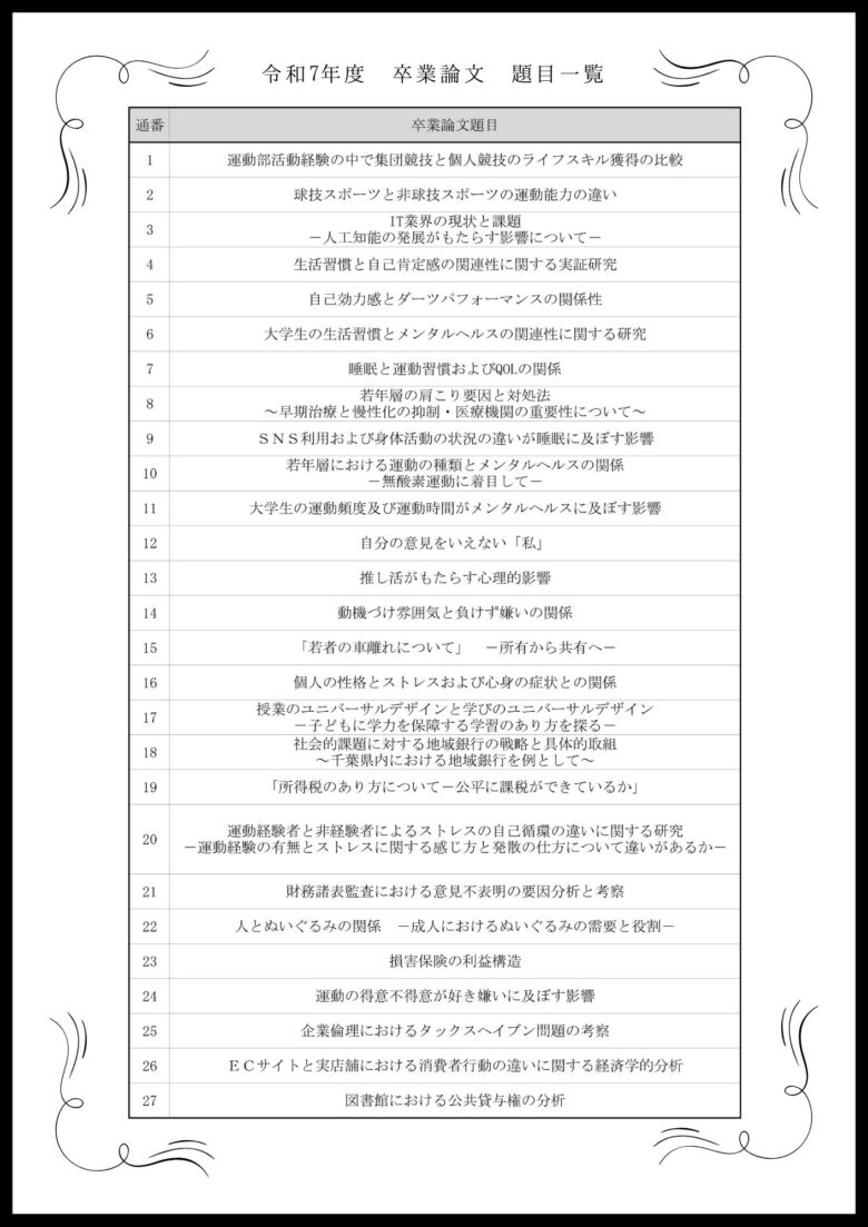 令和7年度卒業論文題目一覧